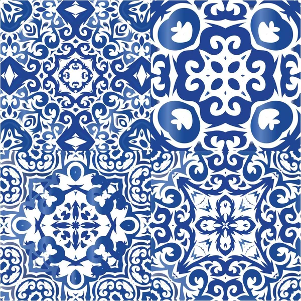 Keramische Fliesen Azulejo Portugal Sammlung Vektornahtloser Muster Modernes Design Blaue — Stockvektor