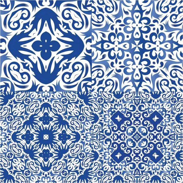 Telhas Cerâmicas Étnicas Azulejo Português Design Original Conjunto Padrões Sem — Vetor de Stock