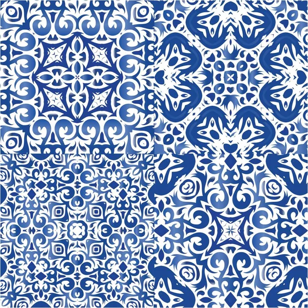 Starożytne Portugalskie Azulejo Ceramiczne Zbiór Bezszwowych Wzorów Wektorowych Projekt Graficzny — Wektor stockowy