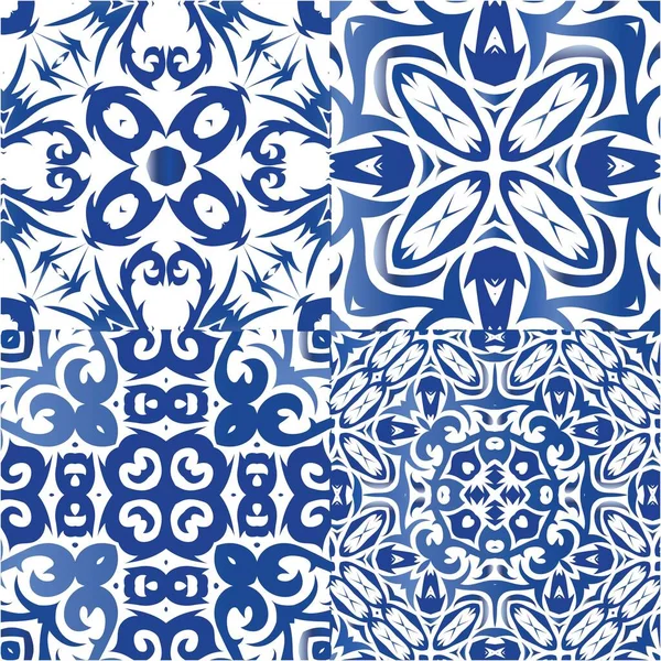 Zabytkowe Azulejo Płytki Mozaiki Geometryczna Konstrukcja Zestaw Wzorów Bez Szwu — Wektor stockowy