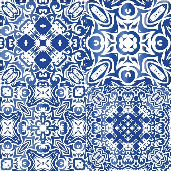 Ethnische Keramikfliesen Portugiesischem Azulejo Kit Von Vektor Nahtlose Muster Modernes — Stockvektor