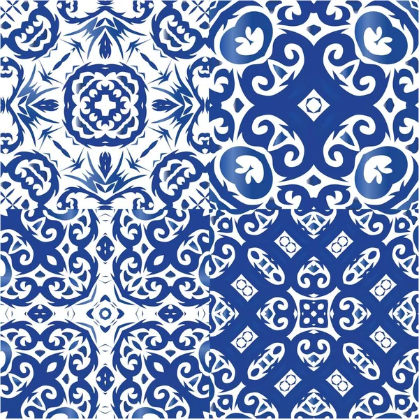 Płytki Ceramiczne Azulejo Portugal Projekt Graficzny Zbiór Bezszwowych Wzorów Wektorowych — Wektor stockowy