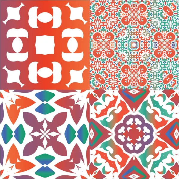 Antike Talavera Fliesen Patchwork Sammlung Vektornahtloser Muster Modernes Design Rot — Stockvektor