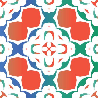 Meksika Talavera 'sında etnik seramik fayans. Vektörsüz şablon çerçevesi. Modern tasarım. Yüzey dokusu, havlu, yastık, duvar kağıdı, baskı, web arkaplanı için kırmızı vintage süsleme.