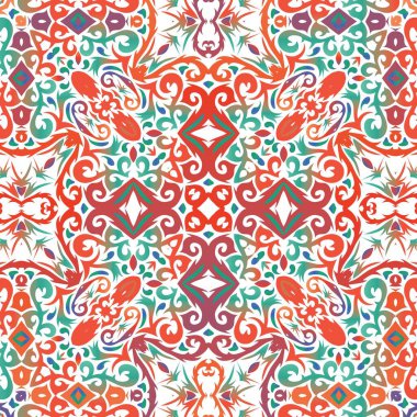 Antika talavera kiremit yama işi. Vektörsüz desenli el ilanı. Grafik tasarımı. Çantalar, akıllı telefon kılıfları, tişörtler, çarşaflar ve koleksiyon defterleri için kırmızı Meksika süslemeleri..