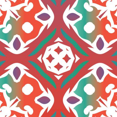 Antik süslü fayanslar Talavera Mexico. Moda tasarımı. Vektörsüz şablon. Tişört, hatıra defteri, çarşaf, akıllı telefon çantaları veya çantalar için kırmızı etnik geçmiş.