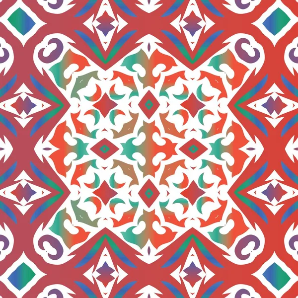 Ethnische Keramische Fliesen Mexikanischem Talavera Universelles Design Vektornahtloser Musterrahmen Rotes — Stockvektor
