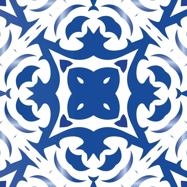 Traditionele Sierlijke Portugese Azulejo Vector Naadloze Patroonelementen Minimaal Ontwerp Blauwe — Stockvector