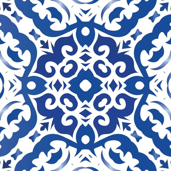 Portugiesische Azulejo Fliesen Vektornahtloser Muster Flyer Modernes Design Blauer Antiker — Stockvektor
