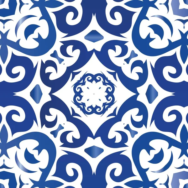 Traditional Ornate Portuguese Azulejo Vector Seamless Pattern Texture Colored Design — Stock Vector