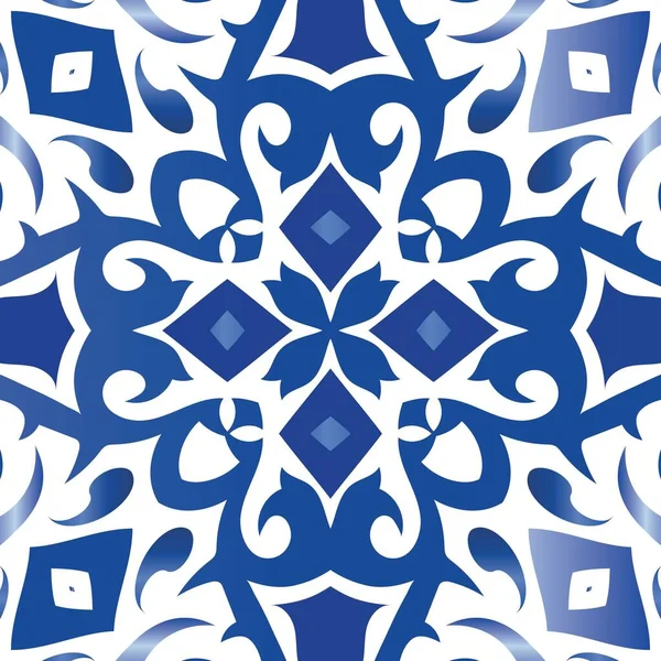 Portugese Vintage Azulejo Tegels Vector Naadloos Patroon Arabesque Grafisch Ontwerp — Stockvector