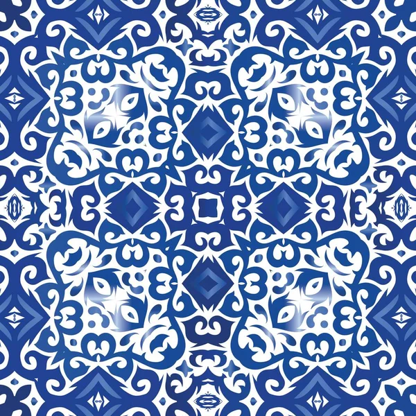 Ethnische Keramikfliese Portugiesischer Azulejo Kreatives Design Vektor Nahtlose Musterillustration Blaues — Stockvektor