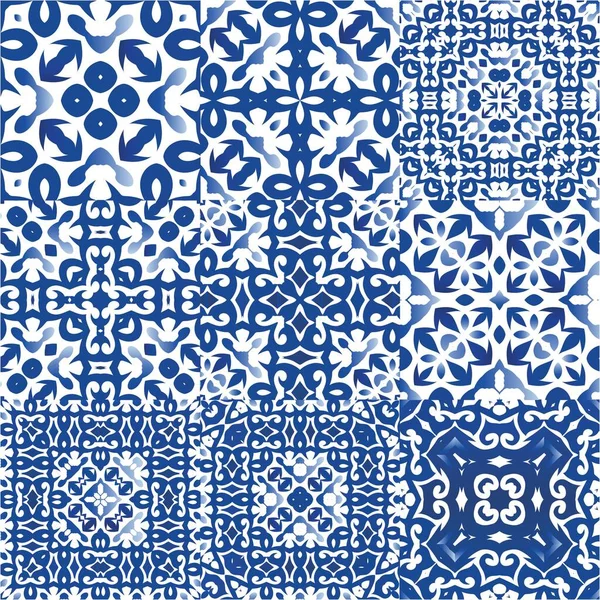 Portugaise Ornementale Azulejo Céramique Design Élégant Ensemble Motifs Vectoriels Sans — Image vectorielle