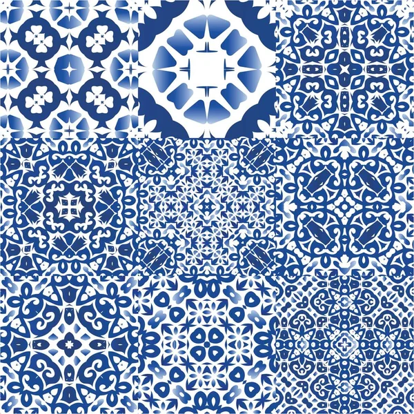 Portugaise Ornementale Azulejo Céramique Design Moderne Kit Motifs Vectoriels Sans — Image vectorielle