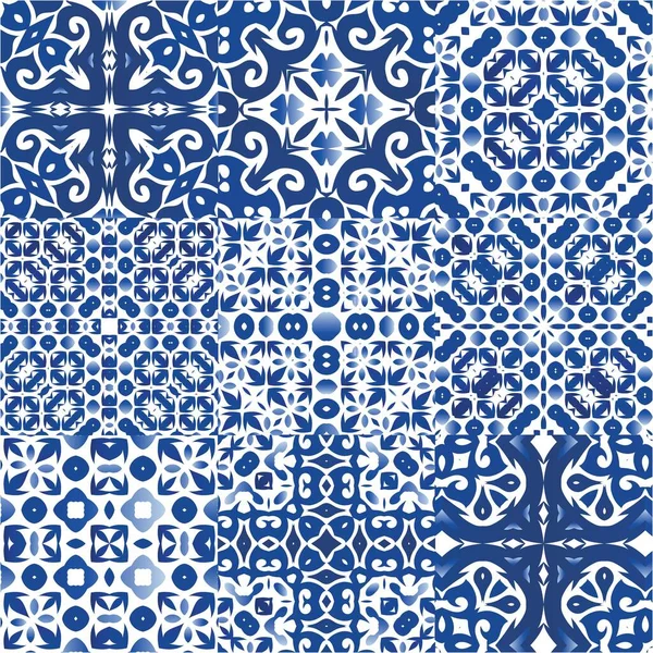 Azulejo Decorativo Azulejos Portugal Decoração Coleção Padrões Sem Emenda Vetorial — Vetor de Stock