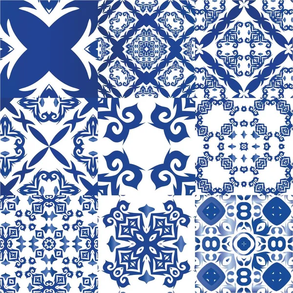 Azulejo Antiguo Azulejos Patchworks Diseño Del Baño Kit Patrones Sin — Vector de stock