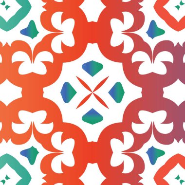 Dekoratif renk talavera fayansları. Şık tasarım. Vektörsüz desenli elementler. Baskı, web arkaplanı, yüzey dokusu, havlu, yastık, duvar kağıdı için kırmızı halk etnik süsü.