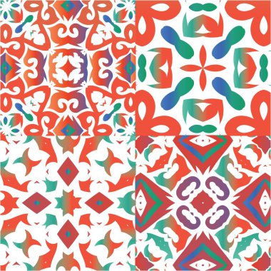 Meksika Talavera 'daki etnik seramik fayanslar. Vektör aralıksız desenler. Modern tasarım. Yüzey dokusu, havlu, yastık, duvar kağıdı, baskı, web arkaplanı için kırmızı vintage süslemeler.