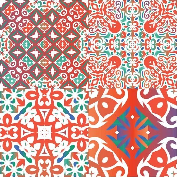 传统的华丽的墨西哥塔拉维拉 原来的设计 一组矢量无缝模式 网络背景 印刷品 表面纹理 毛巾的红色抽象背景 — 图库矢量图片