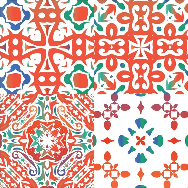 传统的华丽的墨西哥塔拉维拉 一组矢量无缝模式 平面设计 网络背景 印刷品 表面纹理 毛巾的红色抽象背景 — 图库矢量图片