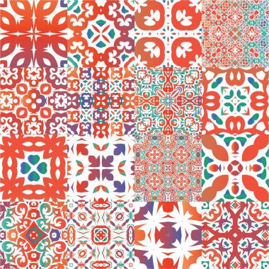Süslü Talavera Meksika fayans dekoru. Moda tasarımı. Vektör aralıksız desenler. Çarşaflar, akıllı telefon kılıfları, hatıra defterleri, çantalar ya da tişörtler için kırmızı muhteşem çiçek desenleri..