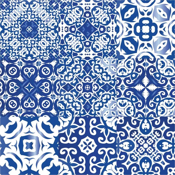 Carrelage Azulejo Antique Patchworks Ensemble Motifs Vectoriels Sans Couture Conception — Image vectorielle