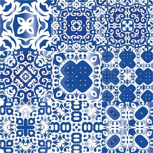 Cerámica Azulejo Portuguesa Antigua Colección Patrones Sin Costura Vectores Diseño — Vector de stock
