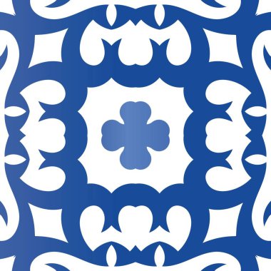 Antika Portekiz azulejo seramiği. Geometrik tasarım. Vektörsüz desenli elementler. Koleksiyon defteri, akıllı telefon kılıfları, tişörtler, çantalar ve çarşaflar için mavi ve soyut bir dekor.