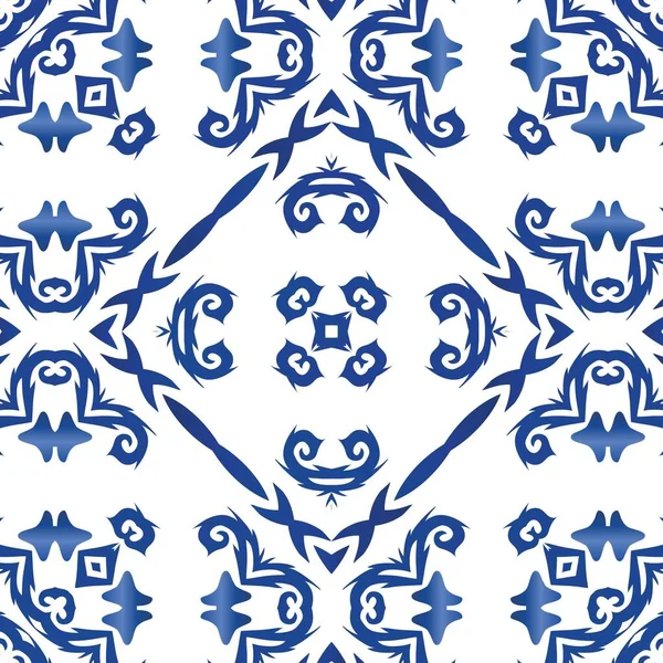 Etniczne Płytki Ceramiczne Portugalskim Azulejo Modny Design Koncepcja Bezszwowego Wzoru — Wektor stockowy