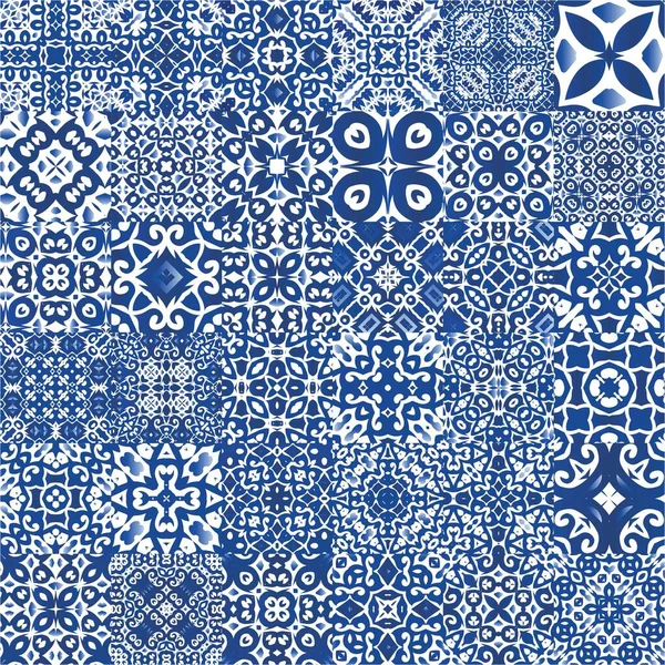 Azulejo Antiguo Azulejos Patchworks Diseño Moda Conjunto Patrones Sin Costura — Vector de stock