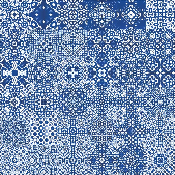 Ornamental Azulejo Portugal Tiles Decor Kit Vector Seamless Patterns Stylish — Stock Vector