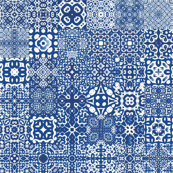 Piastrelle Ceramica Etnica Azulejo Portoghese Design Geometrico Serie Modelli Vettoriali — Vettoriale Stock