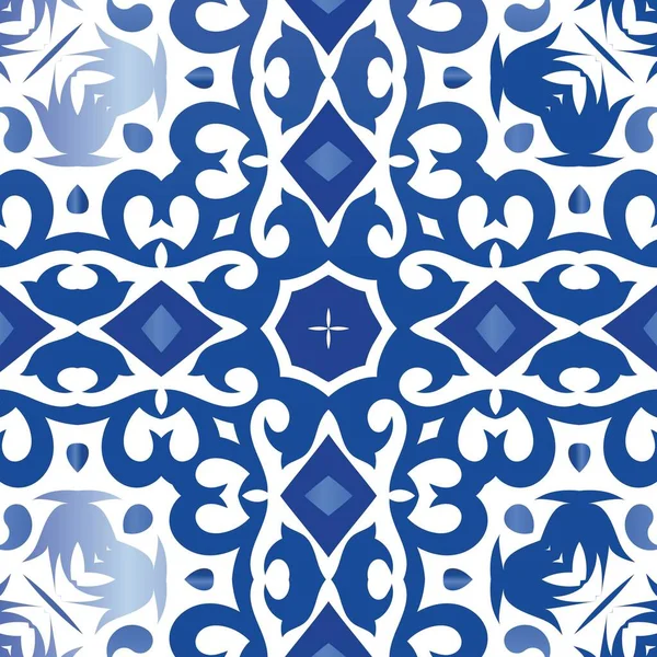 Traditionele Sierlijke Portugese Azulejo Vector Naadloze Patroon Textuur Geometrische Vormgeving — Stockvector