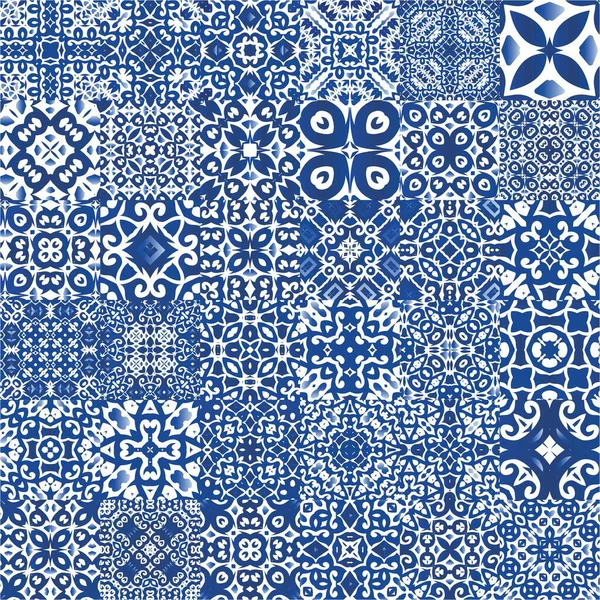 Antiche Piastrelle Azulejo Patchworks Design Alla Moda Serie Modelli Vettoriali — Vettoriale Stock