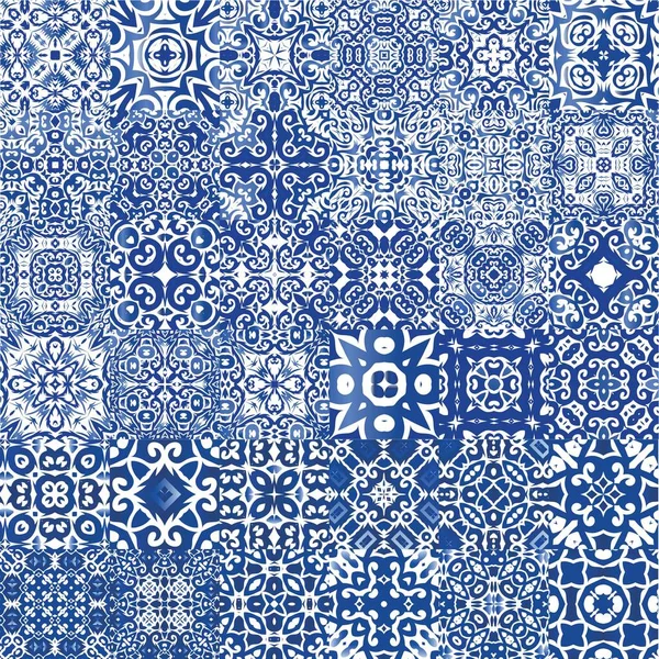 Baldosas Cerámicas Azulejo Portugal Diseño Universal Conjunto Patrones Sin Costura — Archivo Imágenes Vectoriales