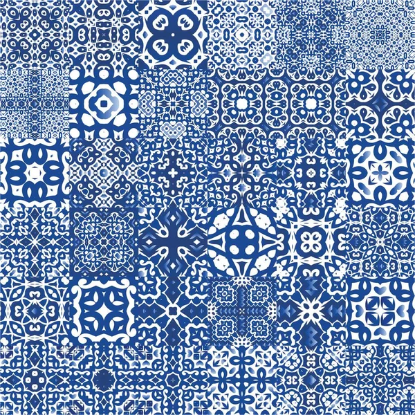 Etnische Keramische Tegels Portugees Azulejo Geometrische Vormgeving Een Reeks Vector — Stockvector