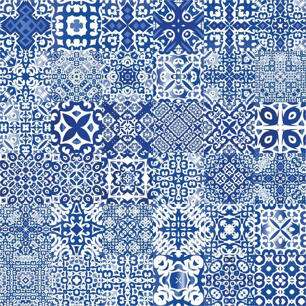 Portuguese Vintage Azulejo Tiles Universal Design Kit Vector Seamless Patterns — Stock Vector