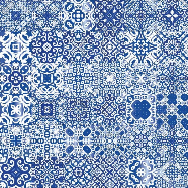 Ceramic Tiles Azulejo Portugal Collection Vector Seamless Patterns Hand Drawn — Stock Vector