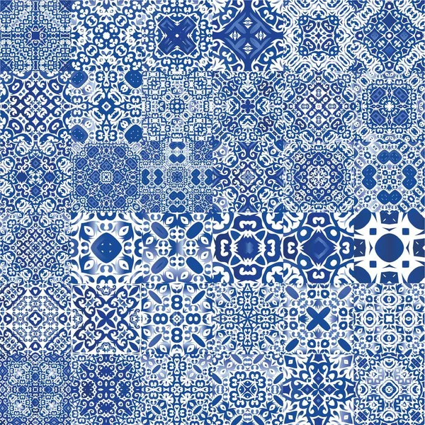 Azulejo Portugués Ornamental Cerámica Kit Patrones Sin Costura Vectorial Diseño — Archivo Imágenes Vectoriales