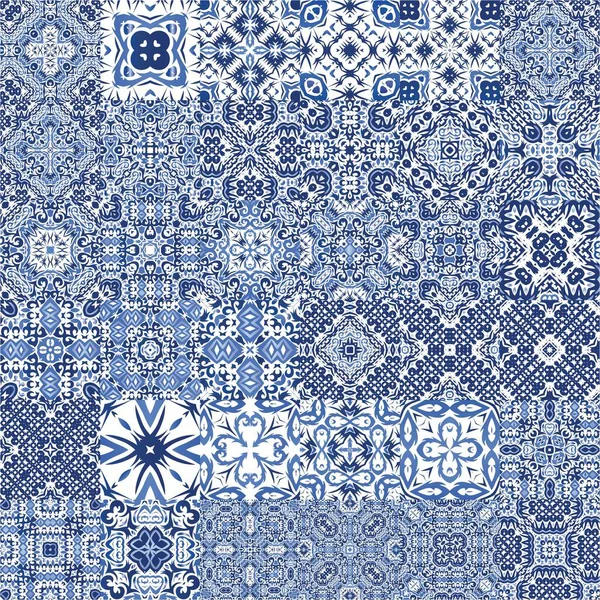 Ceramic Tiles Azulejo Portugal Hand Drawn Design Kit Vector Seamless — Stock Vector