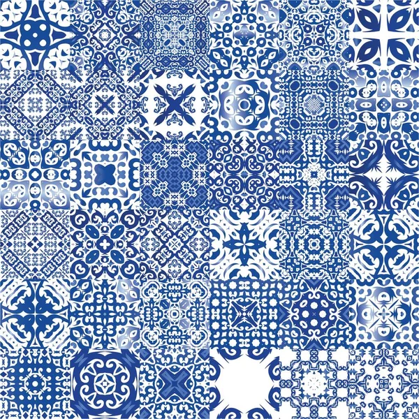 Azulejos Portugais Décorés Traditionnels Collection Motifs Vectoriels Sans Couture Design — Image vectorielle