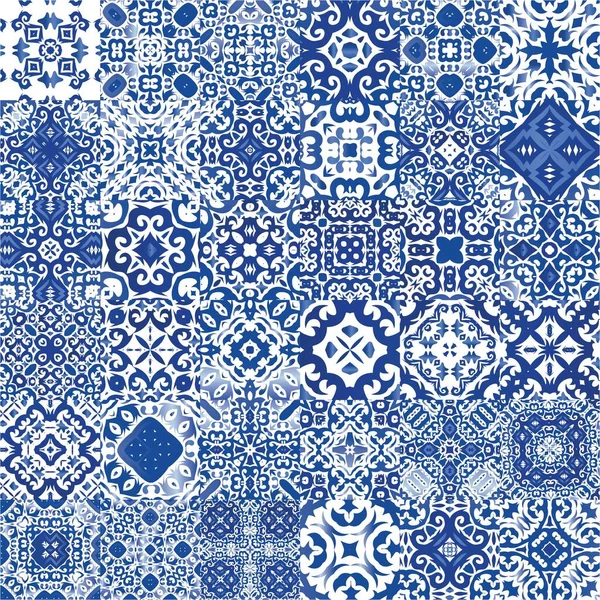 Decorative Color Ceramic Azulejo Tiles Collection Vector Seamless Patterns Colored — Stock Vector