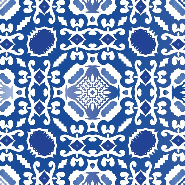 Keramické Dlaždice Azulejo Vektorová Bezešvá Struktura Vzorce Stylový Design Modré — Stockový vektor