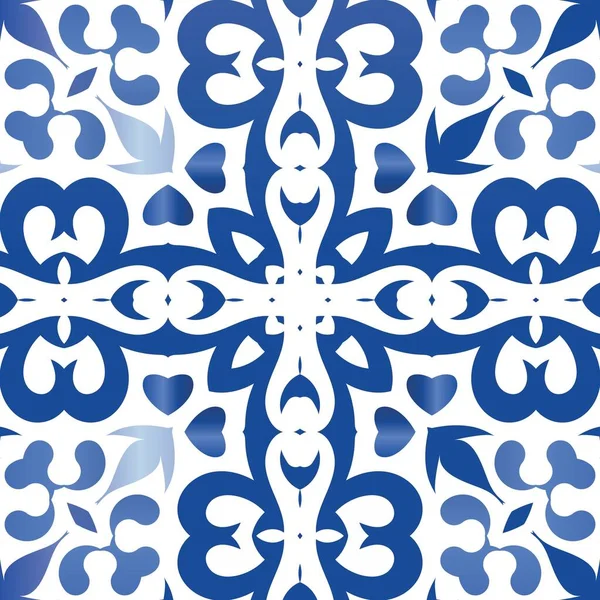 Portekizce süslemeli azulejo seramik. Mutfak tasarımı. Vektör desensiz kolaj. Duvar kağıdı, web arkaplanı, havlular, baskı, yüzey dokusu, yastıklar için mavi vintage arkaplan.