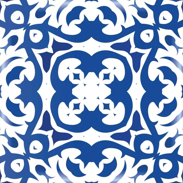 Этническая Керамическая Плитка Португалии Минимальный Дизайн Векторный Бесшовный Паттерн Синий — стоковый вектор