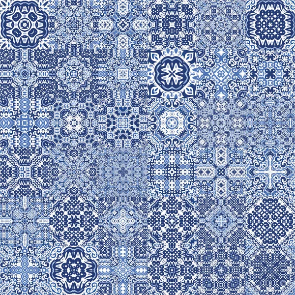 Antique Azulejo Tiles Patchworks Modern Design Kit Vector Seamless Patterns — Stock Vector