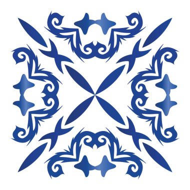 Portekiz yapımı Azulejo fayansları. El yapımı tasarım. Kusursuz bir arabesk deseni. Yastıklar, baskılar, duvar kağıtları, ağ arkaplanı, havlular, yüzey dokusu için mavi antika arkaplan.