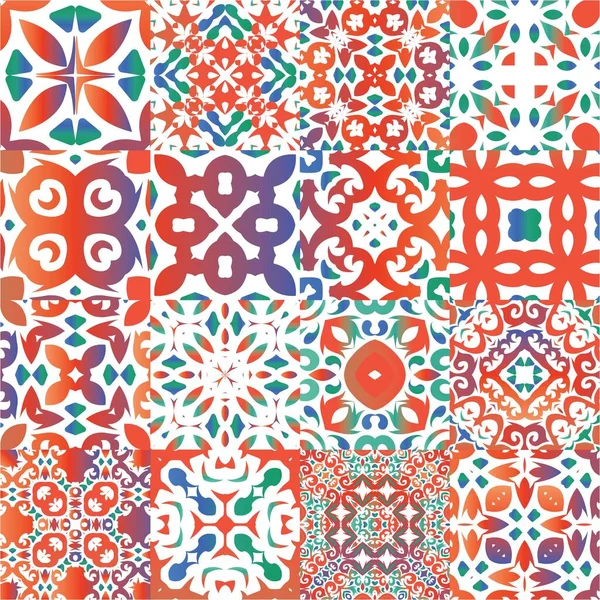 Azulejos Decorativos Cerámica Color Talavera Conjunto Patrones Sin Costura Vectores — Vector de stock