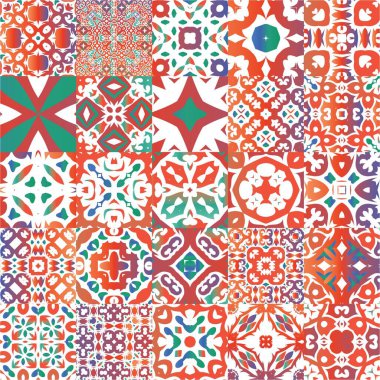 Geleneksel süslü Meksika Talavera 'sı. Şık tasarım. Vektör aralıksız desenler. Ağ arkaplanı, baskı, yastıklar, yüzey dokusu, duvar kağıdı, havlular için kırmızı soyut arkaplan.
