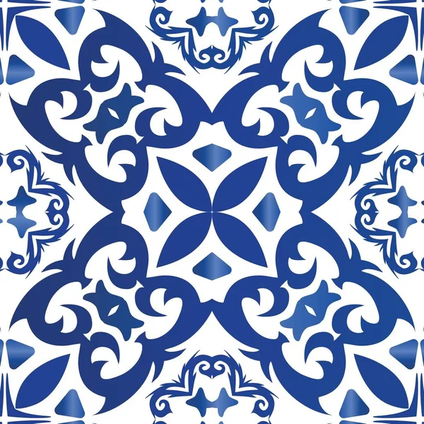 Ornamentale Azulejo Portugal Fliesen Dekor Vektor Nahtlose Musterillustration Badezimmerdesign Blauer — Stockvektor